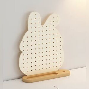 Cream Bunny Pegboard Desk Organizer, Solid Wood Base, With Pegboard Hook